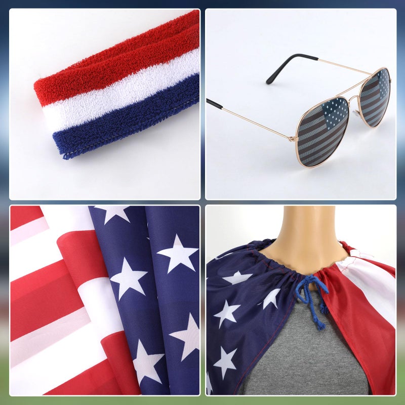XIHIRCD 4th of July American Flag Costume Cape, American USA Sunglasses & USA Flag Headband & Sleeves for Women Men 4th of July Independence Day Accessories Fourth of July Outfit Halloween Party Supplies - Image 4