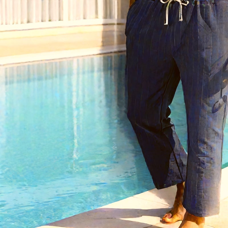 Linen Drawstring Casual Pants with Striped Pattern for Men - Image 4