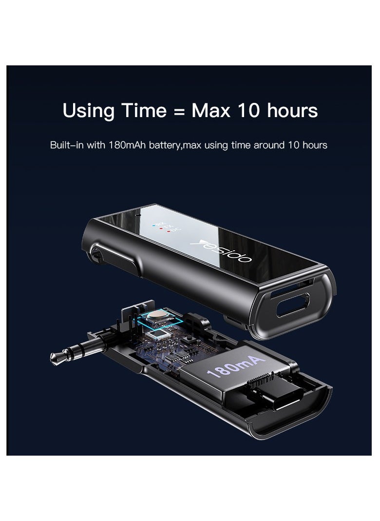 يسيدو - محول صوت بلوتوث YAU41 من Yesido (TX+RX)، إصدار 5.0، تشغيل لمدة 10 ساعات، تشغيل موسيقى بطاقة TF، أوضاع الإرسال والاستقبال، قابل لإعادة الشحن، أسود - Image 1