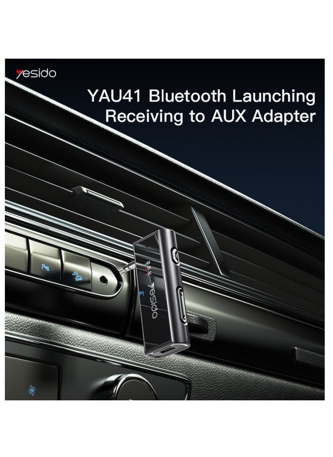 يسيدو - محول صوت بلوتوث YAU41 من Yesido (TX+RX)، إصدار 5.0، تشغيل لمدة 10 ساعات، تشغيل موسيقى بطاقة TF، أوضاع الإرسال والاستقبال، قابل لإعادة الشحن، أسود - Image 1