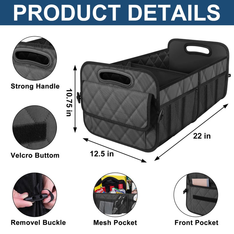 Deosk Car Trunk Organizer for SUV, Car Organizers and Storage with 6 Pocket, Car Accessories for Women/Men 50L Waterproof Polyester Trunk Organizer(Medium,Charcoal) - Image 3