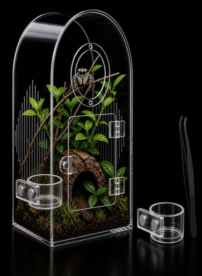 IKILEOGY Acrylic Jumping Spider Enclosure, Clear Spider Enclosure Kit with Ventilation, Pre-Assembled Habitat for Jumping Spiders, Tarantula, Mantis, Insects - Image 1