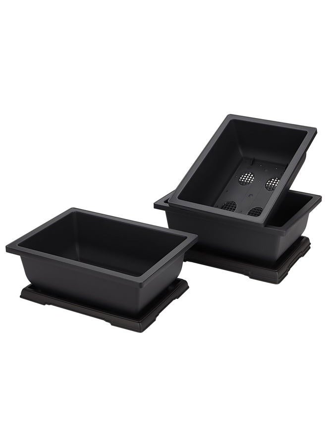 MANCHAP 3 Pack 11 Inch Large Plastic Bonsai Training Pots, Rectangular Bonsai Pot with Drainage Tray, Plant Flower Growing Bonsai Tree Planter for Garden, Yard, Home - Image 1