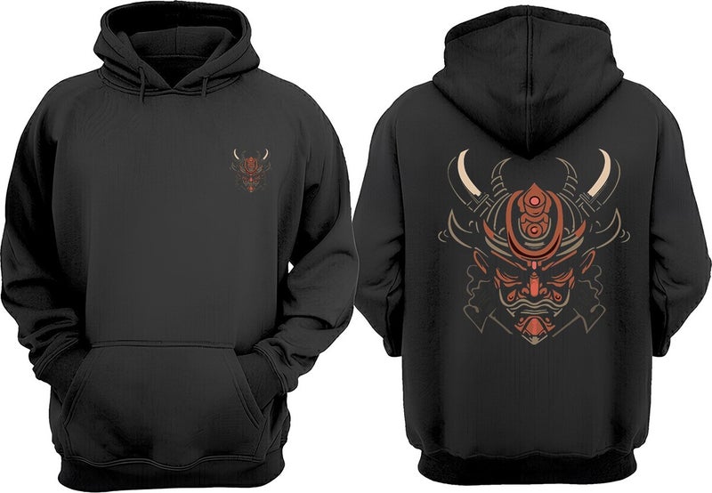 Unisex Viking Samurai Design Front Back Printed Regular Fit Black Sweatshirt