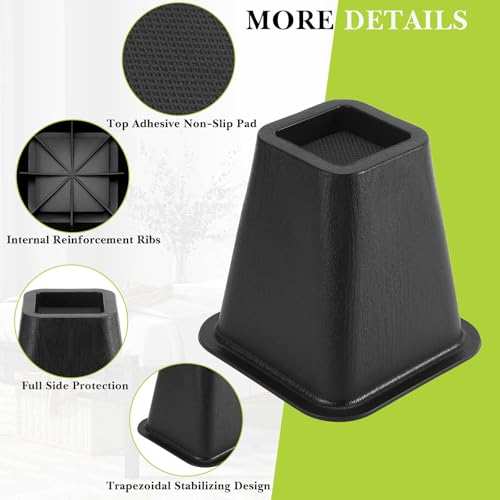 Yookwutar 4 Pack Furniture Risers 6 Inch, Bed Risers Heavy Duty for Table Desk Couch Chair Sofa Cabinet Bed Frame Dorm, Square Table Leg Risers Lift Height 6", Black - Image 4