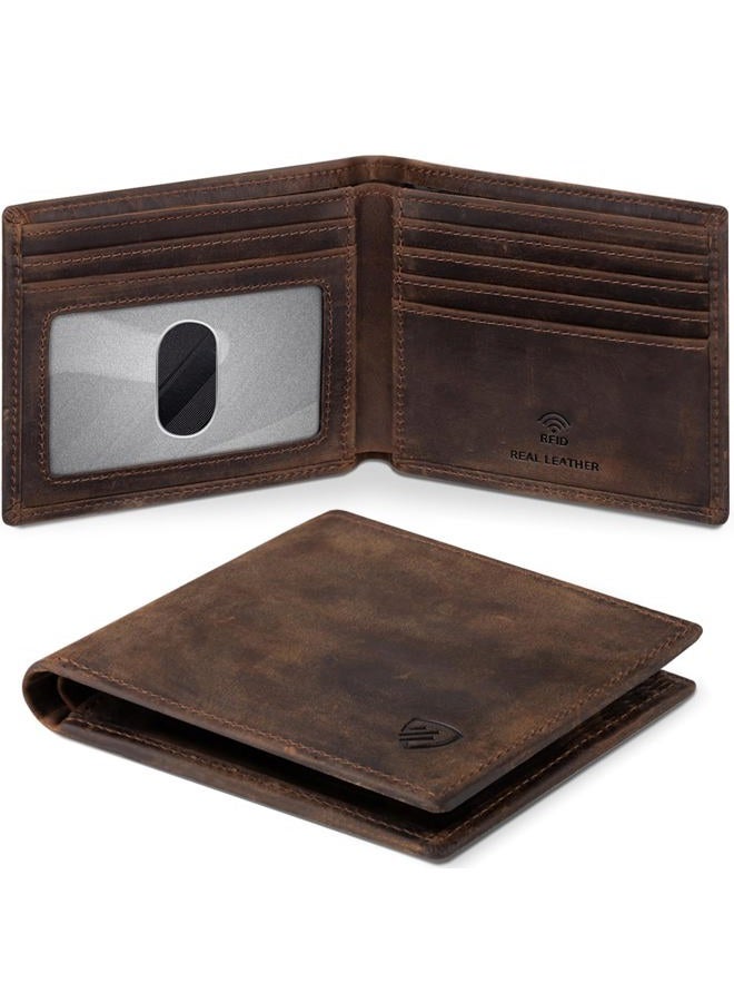 RUNBOX wallets for men Genuine Leather Mens Wallet Bifold Rfid Blocking Gifts for Men, DARK COFFEE, Modern - Image 1