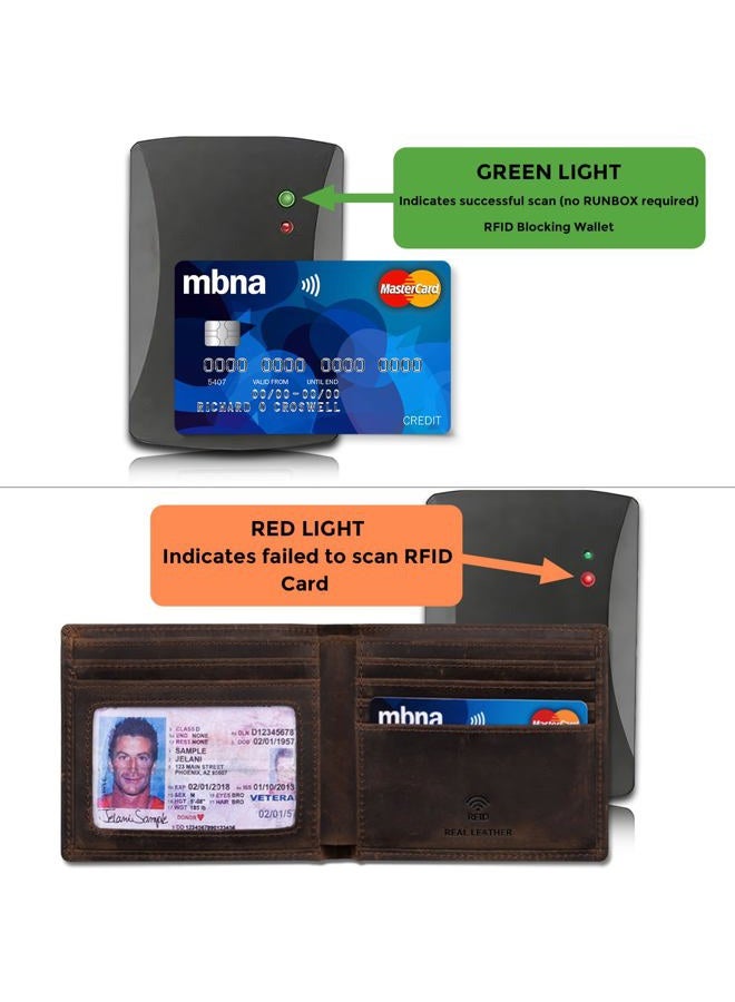 RUNBOX wallets for men Genuine Leather Mens Wallet Bifold Rfid Blocking Gifts for Men, DARK COFFEE, Modern - Image 3