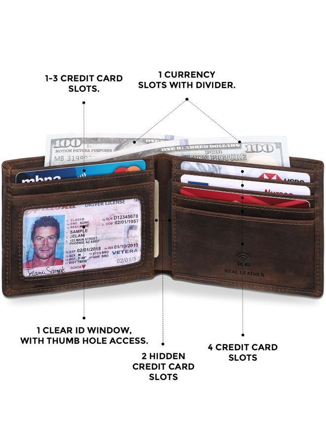 RUNBOX wallets for men Genuine Leather Mens Wallet Bifold Rfid Blocking Gifts for Men, DARK COFFEE, Modern - Image 4