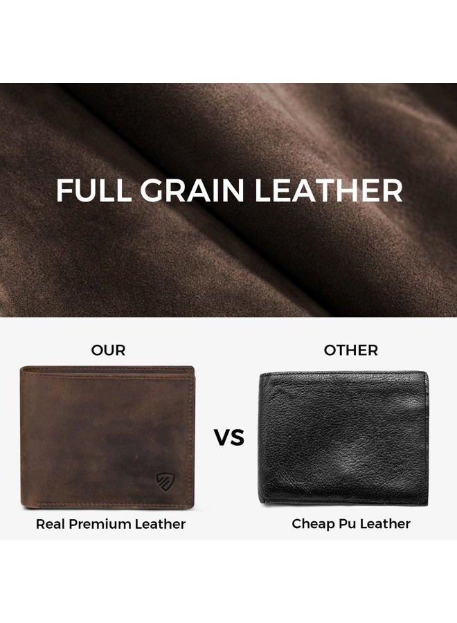 RUNBOX wallets for men Genuine Leather Mens Wallet Bifold Rfid Blocking Gifts for Men, DARK COFFEE, Modern - Image 5