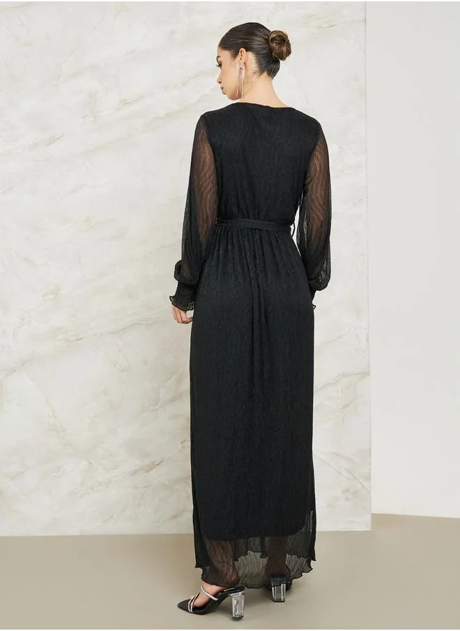 Styli Shimmer Look Maxi Dress with Volume Sleeve