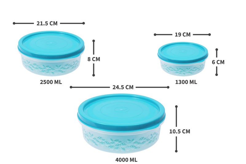 GALOOF 3 Pcs Airtight Kitchen Storage Container Roti Chapati Box Papad Dabba (4000 ml, 2500 ml, 1300 ml) (Blue) - Image 4