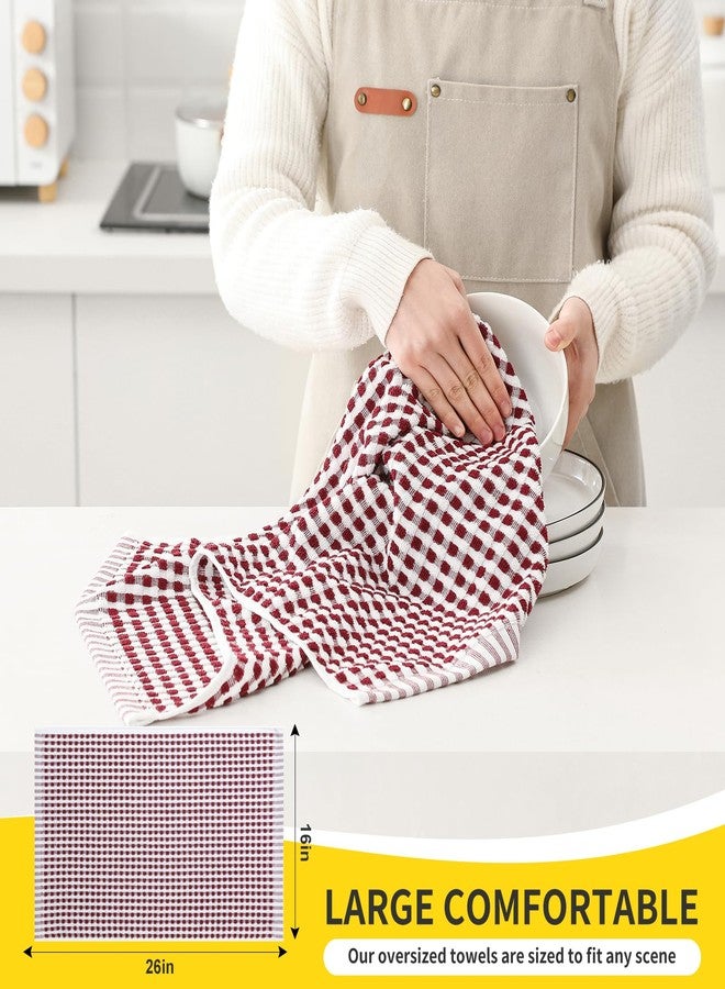 SALAS Cotton Dish Towels Cloths for Kitchen Drying Dishes, Lattice Terry Kitchen Towels, Absorbent Cloths with Hanging Loop, 16‘’ x 26‘’, 4 Packs, Wine Red and Black - Image 2