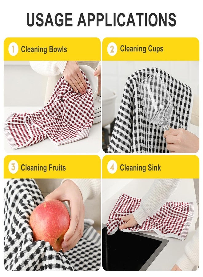 SALAS Cotton Dish Towels Cloths for Kitchen Drying Dishes, Lattice Terry Kitchen Towels, Absorbent Cloths with Hanging Loop, 16‘’ x 26‘’, 4 Packs, Wine Red and Black - Image 5