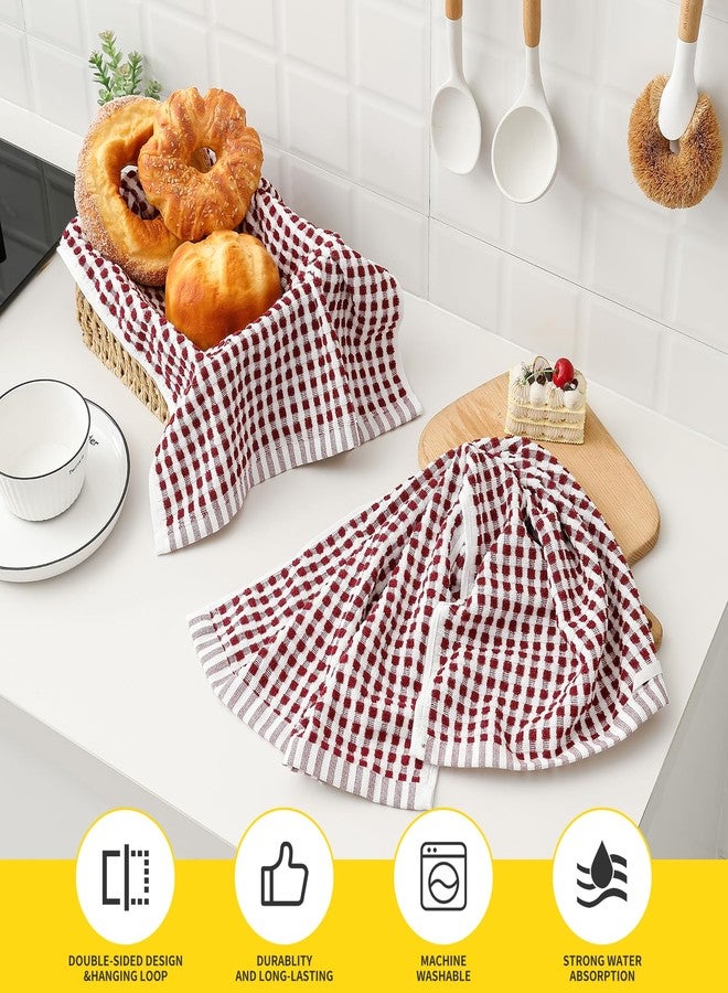 SALAS Cotton Dish Towels Cloths for Kitchen Drying Dishes, Lattice Terry Kitchen Towels, Absorbent Cloths with Hanging Loop, 16‘’ x 26‘’, 4 Packs, Wine Red and Black - Image 4