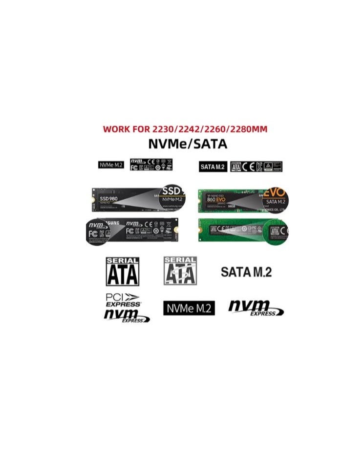 To NVME M-key M.2 NGFF SATA SSD PCBA Case Combo Type-C & USB3.0 RTL9210B Chipset 2280 / 2260 / 2242 /2230 mm Adapter