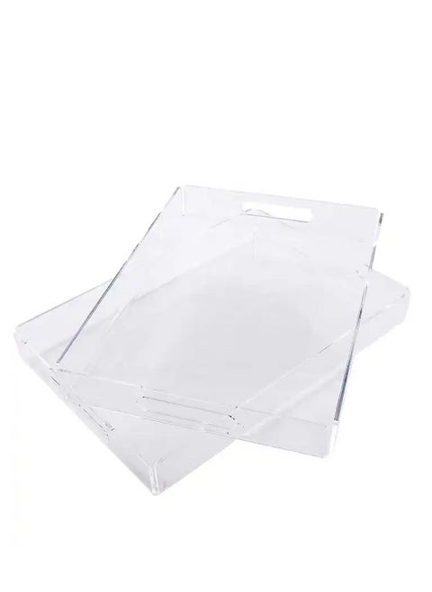Clear Acrylic Tray with Handles, Decorative Serving Tray for Coffee Table, Tea, Storage | 15.2" X 11" X 2" Rectangular