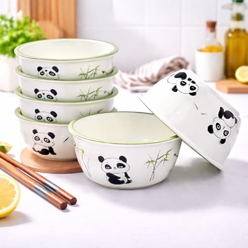 ONICORN Ceramic Porcelain Bowl Set for Oatmeal, Salad, Dessert, Fruit, Rice, Snack, Panda Theme Bowlset, Dishwasher & Microwave Safe with Gift Box (Panda Theme, Pack of 6) - Image 1