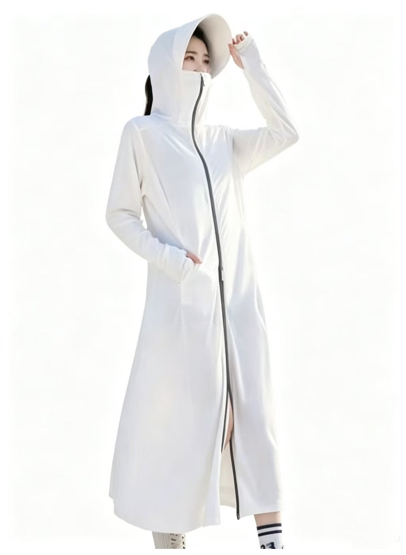Women Abaya Long Sun Protection Robe, 130cm Full Length Hooded Anti-UV Dress, 67cm Extra Long Sleeve With Thumb Hole, Breathable Ice Silk Modest Outdoor Cover Up - Image 1