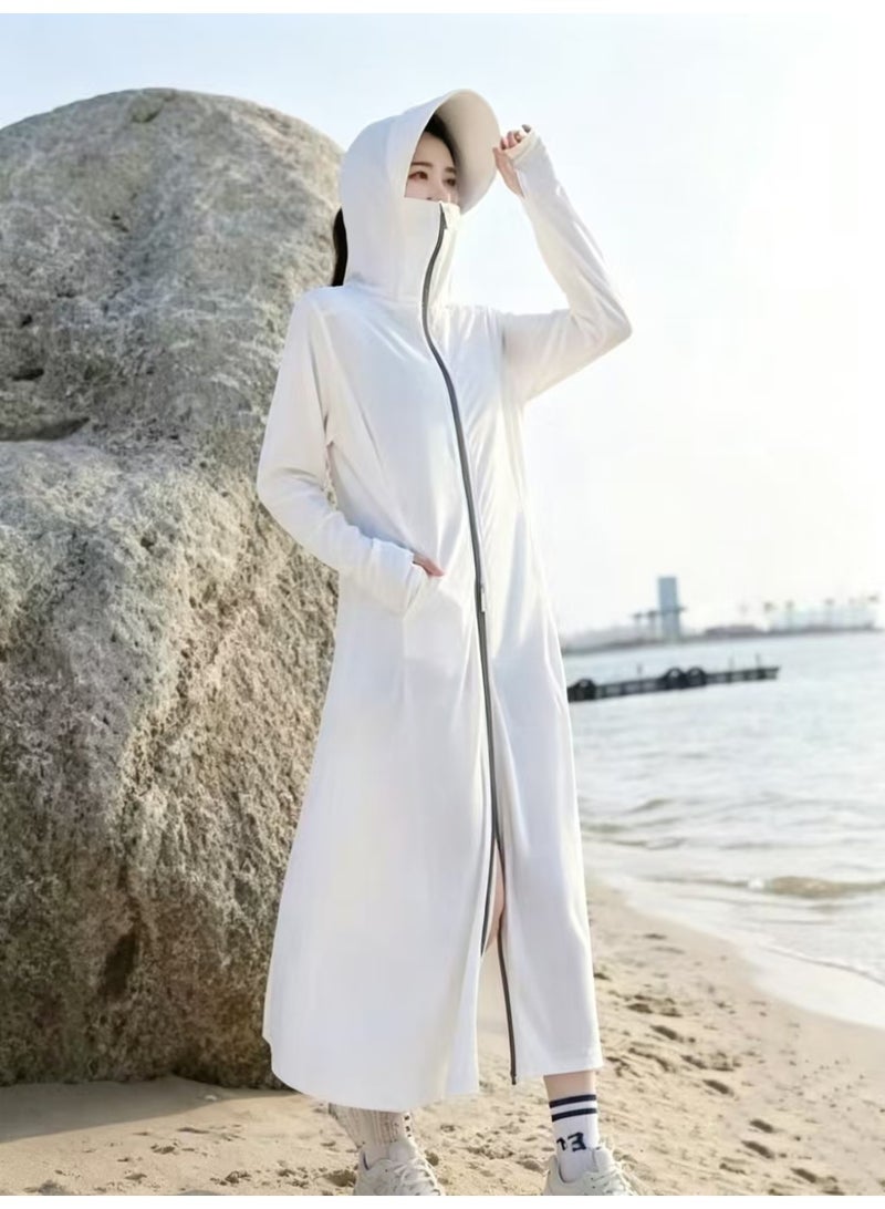 Women Abaya Long Sun Protection Robe, 130cm Full Length Hooded Anti-UV Dress, 67cm Extra Long Sleeve With Thumb Hole, Breathable Ice Silk Modest Outdoor Cover Up - Image 3