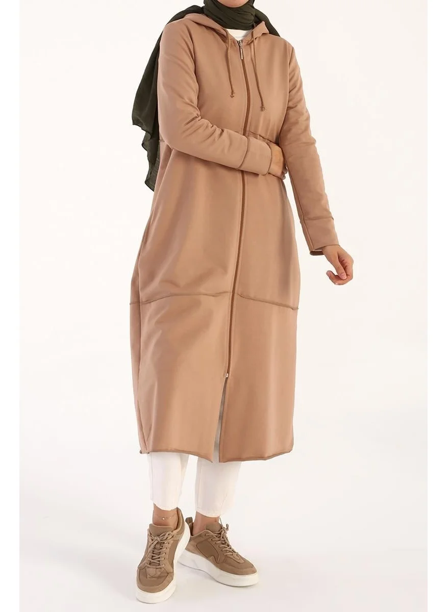 Allday Biscuit-Hooded Zippered Cardigan