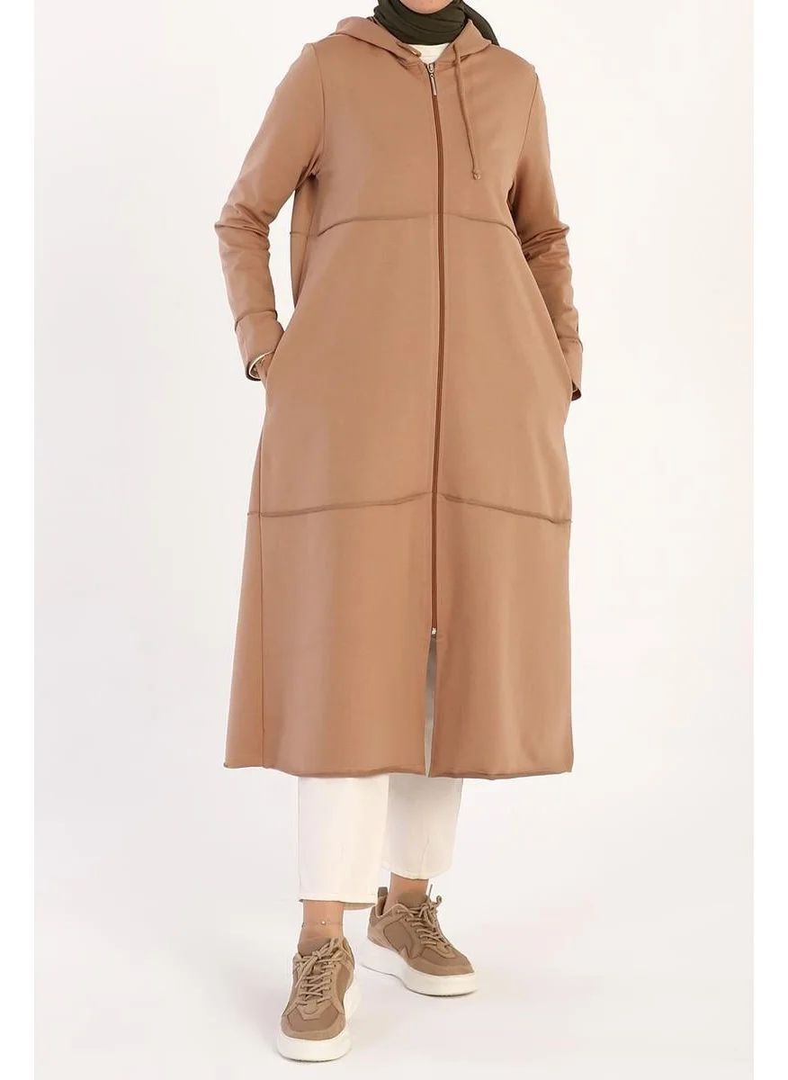 Allday Biscuit-Hooded Zippered Cardigan