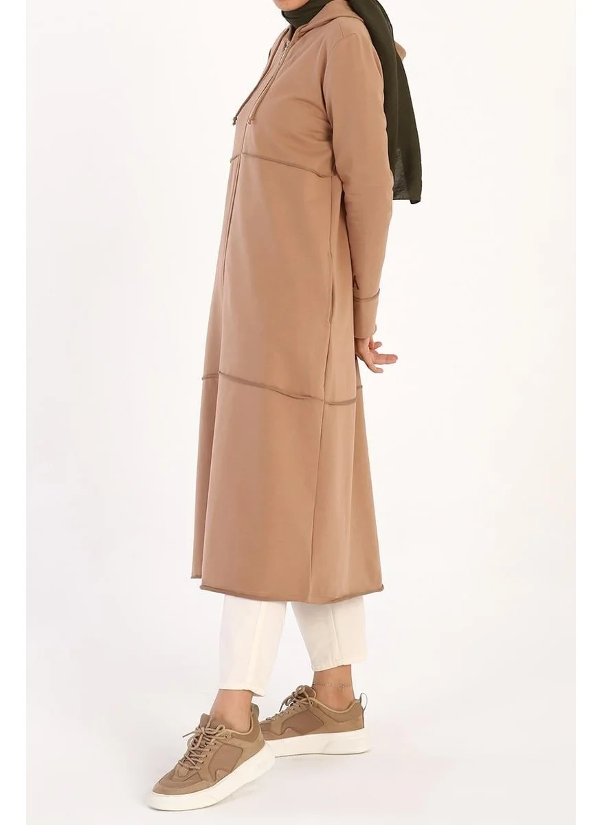 Allday Biscuit-Hooded Zippered Cardigan