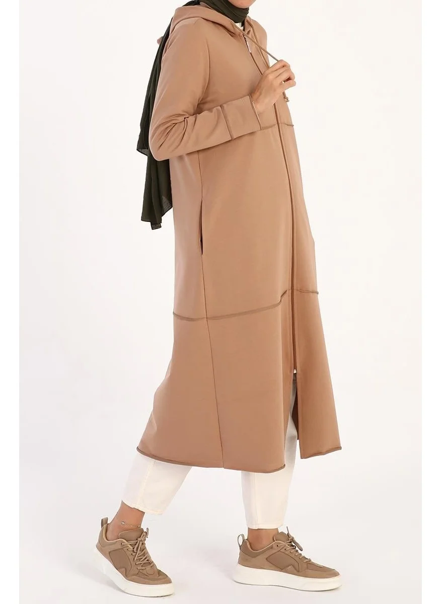 Allday Biscuit-Hooded Zippered Cardigan