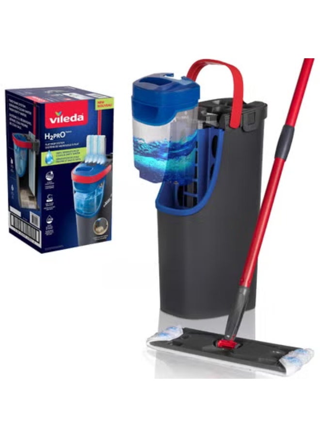 Vileda H2PrO Flat Mop System – 100% Clean/Dirty Water Separation Dual Tank, One‑Hand Use, Microfibre Pad for Streak‑Free Floors - Image 1