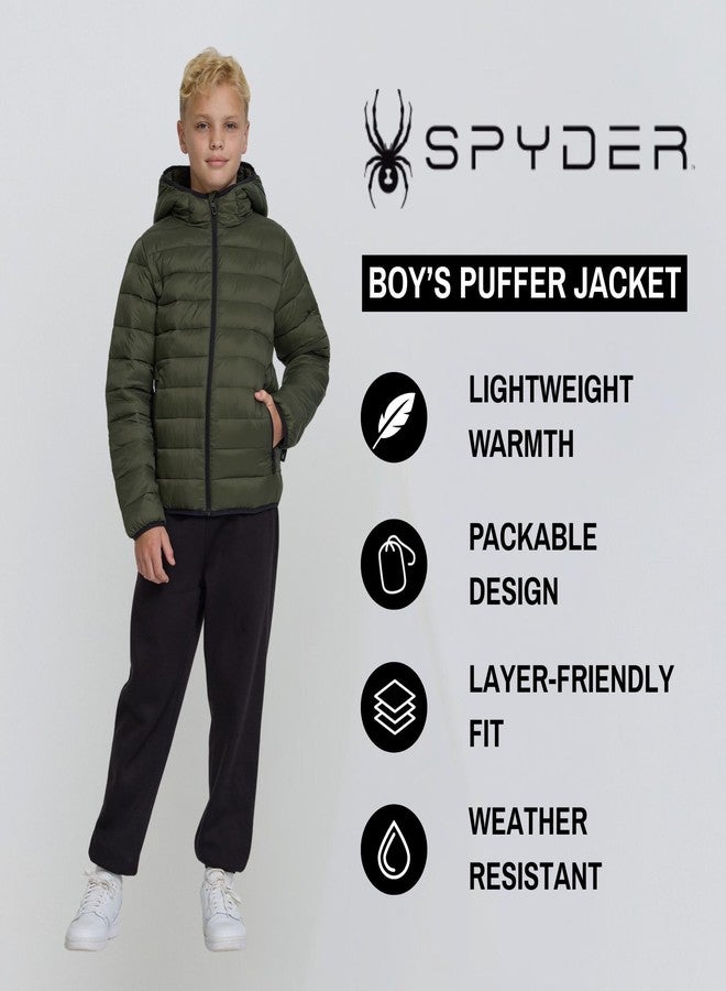 Spyder Packable Boys Puffer Jacket with Hood, Lightweight Boys Winter Jacket, Olive, 4 - Image 2