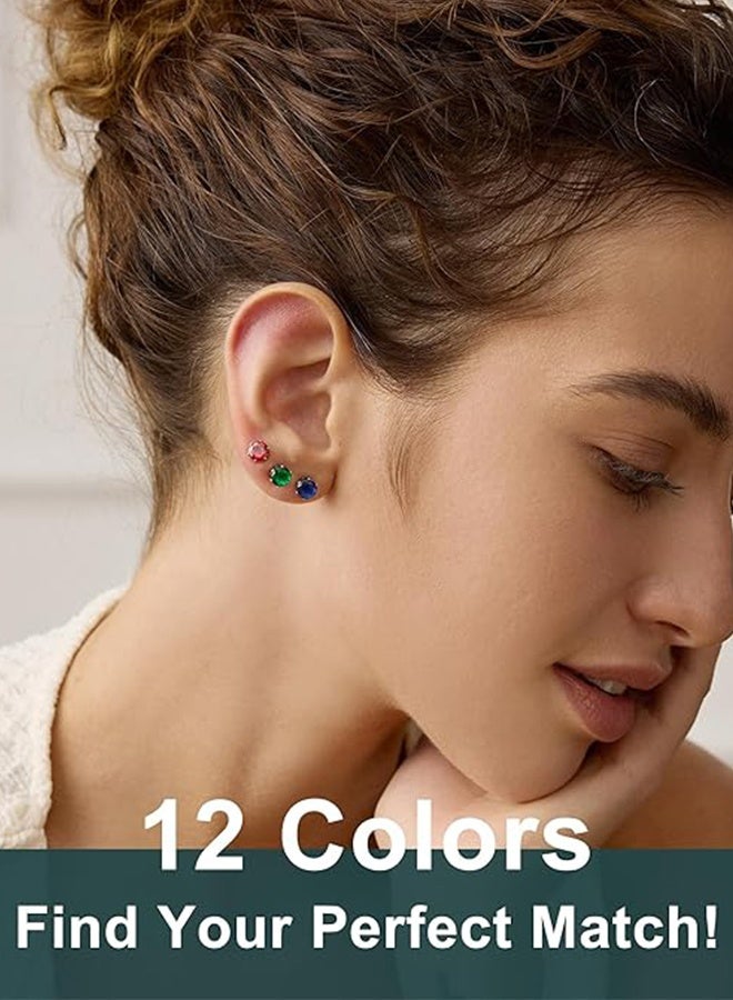 12 Pairs Silver Earrings Steel Earrings Women's Earrings Hypoallergenic Earrings Set Men's Earrings 12 Colors CubicZirconia Studs Earrings - Image 2