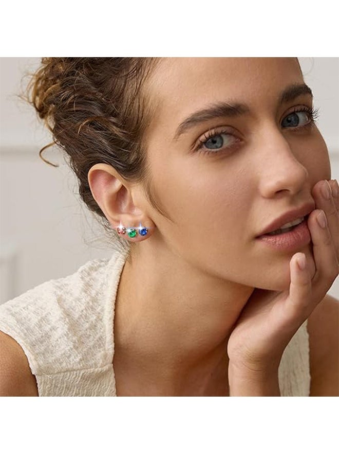 12 Pairs Silver Earrings Steel Earrings Women's Earrings Hypoallergenic Earrings Set Men's Earrings 12 Colors CubicZirconia Studs Earrings - Image 4