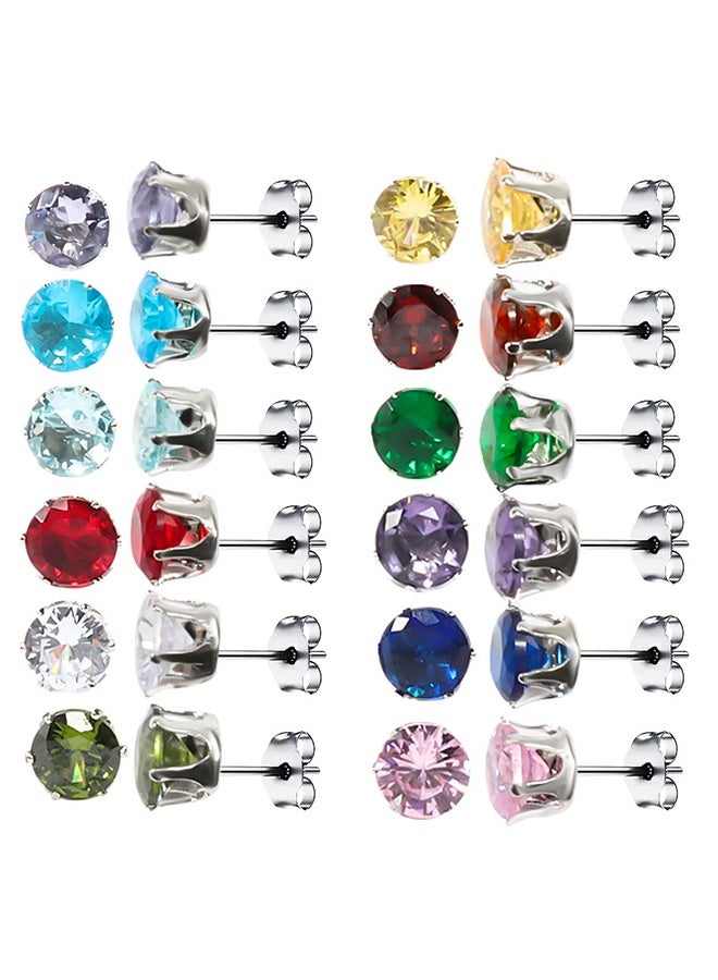 12 Pairs Silver Earrings Steel Earrings Women's Earrings Hypoallergenic Earrings Set Men's Earrings 12 Colors CubicZirconia Studs Earrings - Image 1