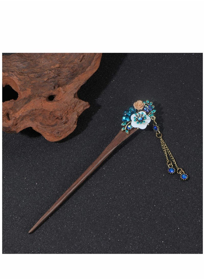 Generic - Rhinestone Hair Stick Flower Hairpins Chinese Hair Chopsticks Vintage Tassel Hair Sticks Long Retro Tassel Hair Sticks Crystal Hair Making Accessories for Women Girls - Image 1