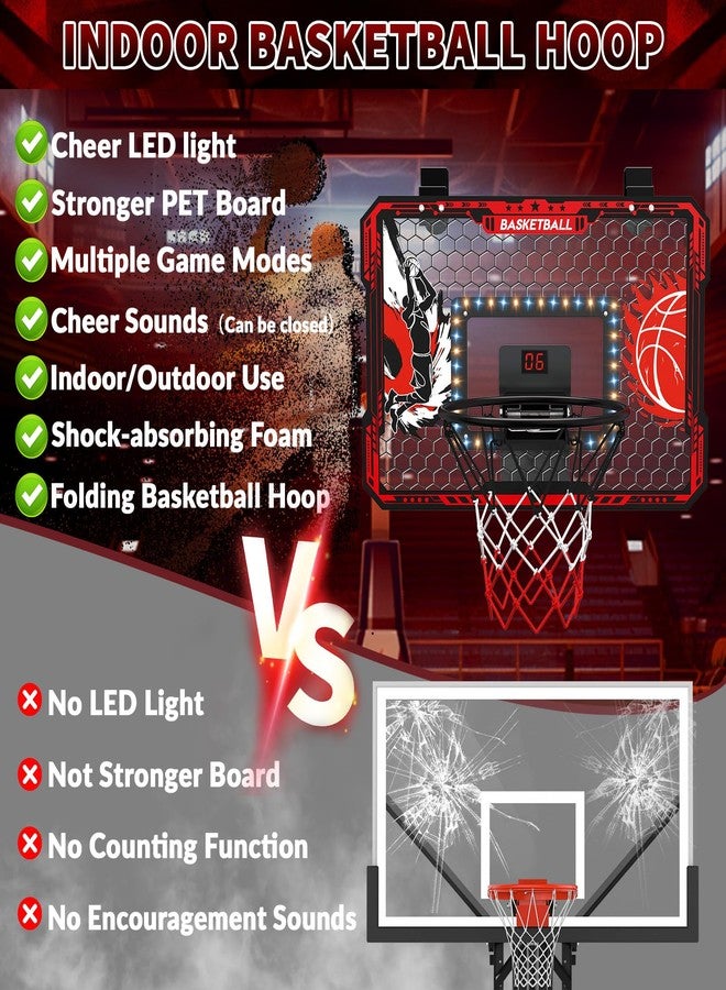 CL FUN Over The Door Basketball Hoop, 2025 Upgrade Indoor Basketball Hoop with LED Lights and Scoreboard, Includes 3 Balls & Pump, Toys Gifts for3 4 5 6 7 8 9 10 11 12 Year Old Boys - Mini Basketball Hoop - Image 3