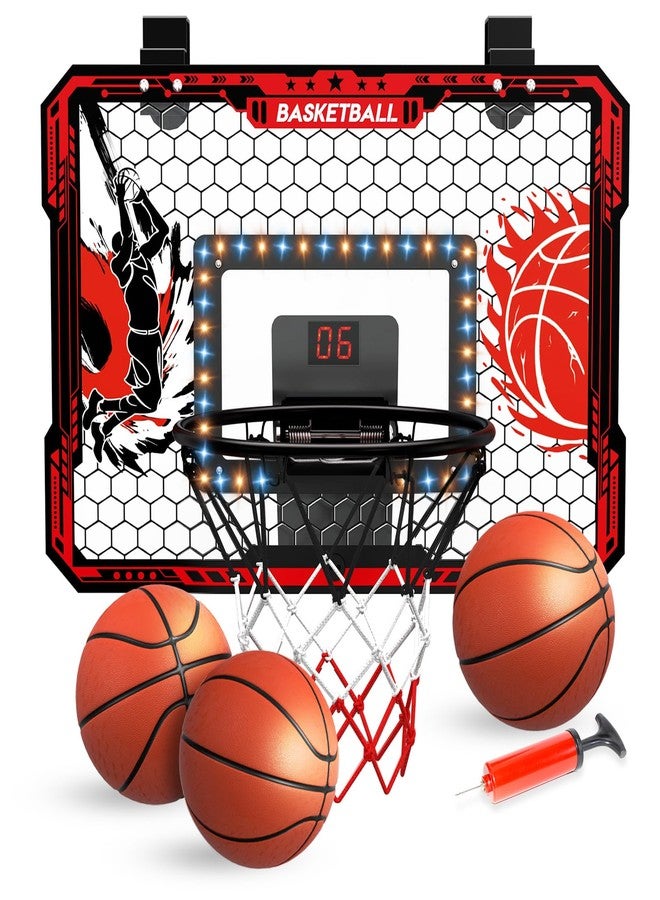 CL FUN Over The Door Basketball Hoop, 2025 Upgrade Indoor Basketball Hoop with LED Lights and Scoreboard, Includes 3 Balls & Pump, Toys Gifts for3 4 5 6 7 8 9 10 11 12 Year Old Boys - Mini Basketball Hoop - Image 1