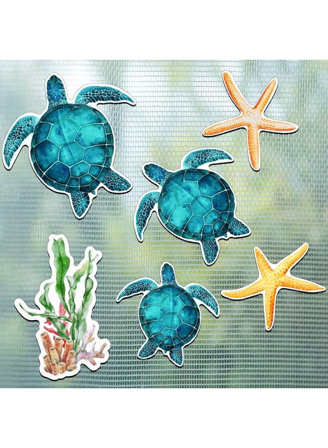 Konohan Konohan 12 Pcs Screen Door Magnets Decorative Sea Turtle Seaweed Starfish Double Sided Magnetic Flexible Protector Savers Sticker Window Warning for Screen Patio Sliding Doors Protector(Blue Green)  - Image 1