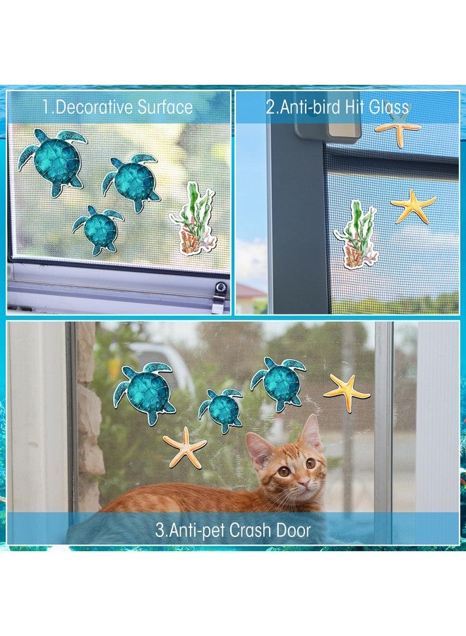 Konohan Konohan 12 Pcs Screen Door Magnets Decorative Sea Turtle Seaweed Starfish Double Sided Magnetic Flexible Protector Savers Sticker Window Warning for Screen Patio Sliding Doors Protector(Blue Green)  - Image 3