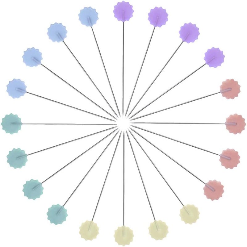 كلاراكو 200 قطعة من دبابيس رأس زهرة البرقوق، دبابيس دفع برأس بلاستيكي على شكل زهرة، دبابيس خياطة، دبابيس خياطة مستقيمة، دبابيس خياطة للأقمشة، دبابيس خياطة لحرف الخياطة اليدوية - Image 1