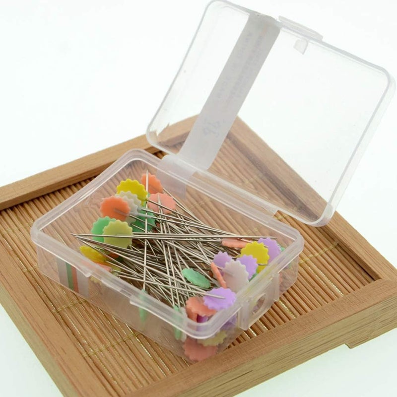 كلاراكو 200 قطعة من دبابيس رأس زهرة البرقوق، دبابيس دفع برأس بلاستيكي على شكل زهرة، دبابيس خياطة، دبابيس خياطة مستقيمة، دبابيس خياطة للأقمشة، دبابيس خياطة لحرف الخياطة اليدوية - Image 2