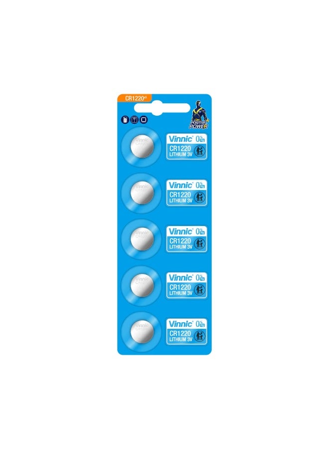 5-Pieces Vinnic CR1220 Lithium 3V Positive Power 0%Hg Batteries
