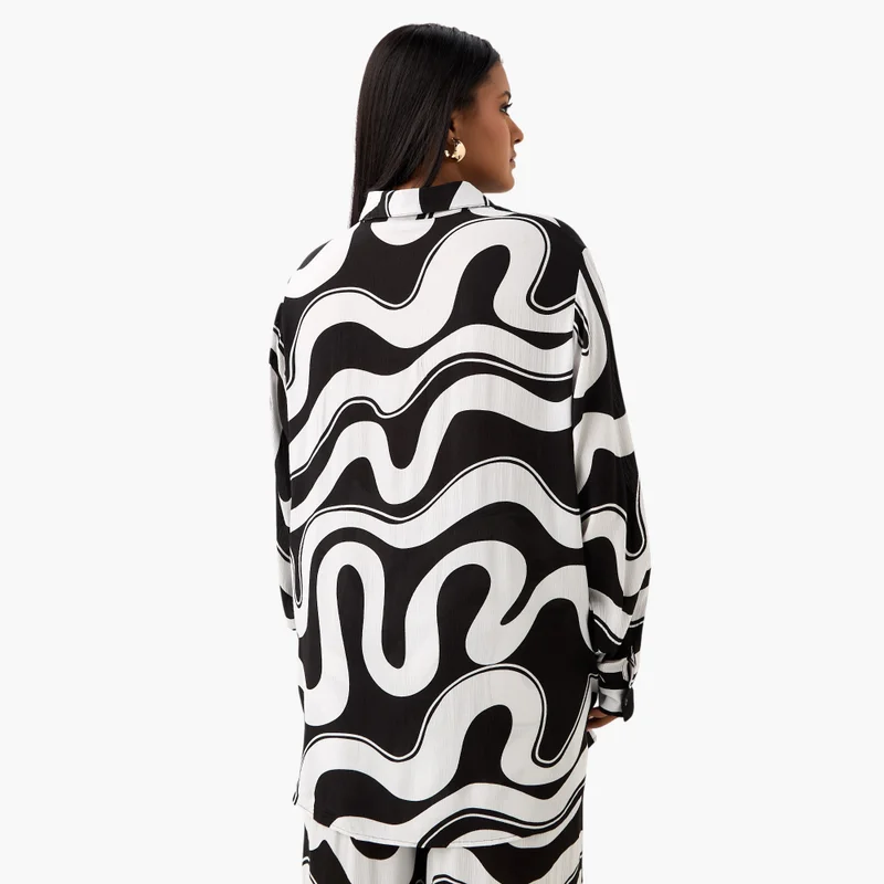Ulla Popken Plus Size Ulla Popken All-Over Print Shirt with Long Sleeves