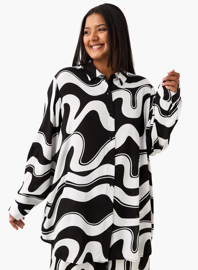Ulla Popken Plus Size Ulla Popken All-Over Print Shirt with Long Sleeves - Image 1