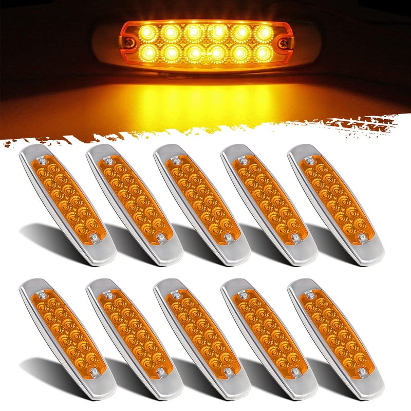 Partsam 10pcs 62 Amber 12LED Side Marker Clearance Lights with Stainless Steel Bezel for Trailer Truck RV Camper 12V