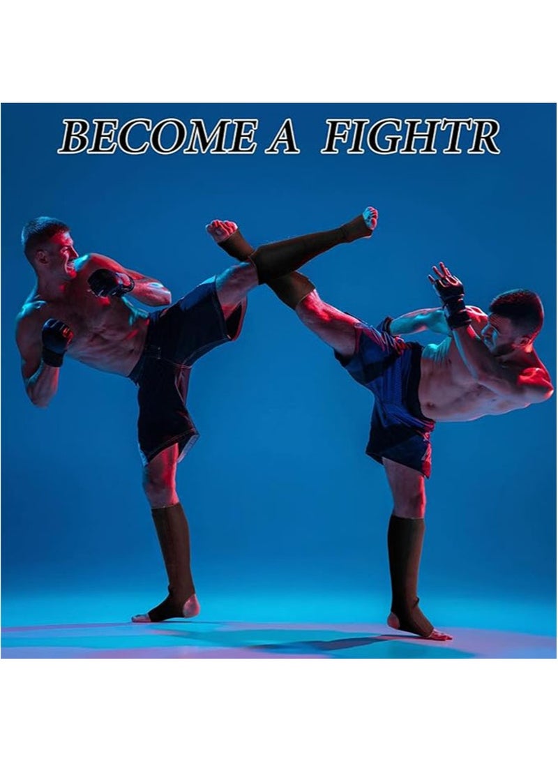 Apustim Boxing Gloves With Shin Guards，Taekwondo Shin Guards，Martial Arts Punching Bag Gloves，Boxing Gloves，Taekwondo Shin Guards，Suitable For Men And Women Sports Training Sparring （Black） - Image 4