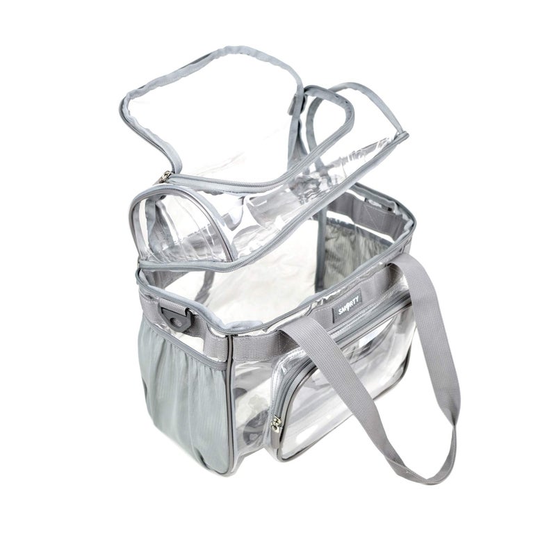 Smarty Heavy Duty Clear Lunch Tote Stadium Bag Approved Durable Crossbody Travel Makeup Cosmetic Box for Football Basketball Baseball Games Concerts Work Correctional Officers (Silver Gray, 12 x 6 x 12) - Image 4