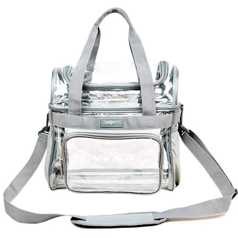 Smarty Heavy Duty Clear Lunch Tote Stadium Bag Approved Durable Crossbody Travel Makeup Cosmetic Box for Football Basketball Baseball Games Concerts Work Correctional Officers (Silver Gray, 12 x 6 x 12) - Image 1