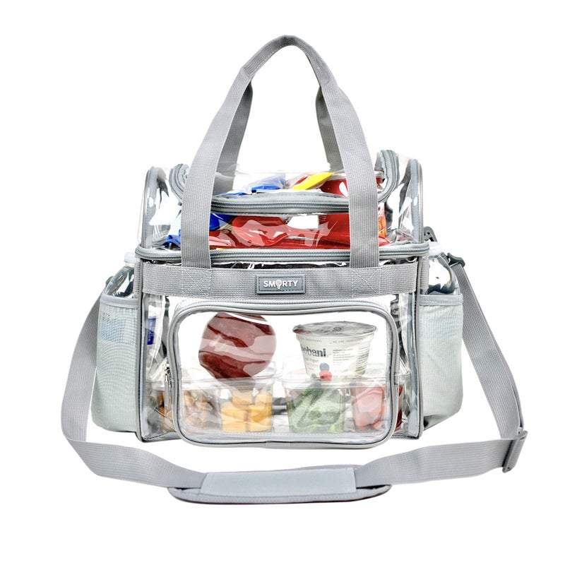 Smarty Heavy Duty Clear Lunch Tote Stadium Bag Approved Durable Crossbody Travel Makeup Cosmetic Box for Football Basketball Baseball Games Concerts Work Correctional Officers (Silver Gray, 12 x 6 x 12) - Image 3