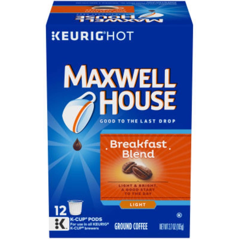 Maxwell House Breakfast Blend Ground Coffee, Light Roast K-Cup Pods 12 count (Pack of 1) - Image 1