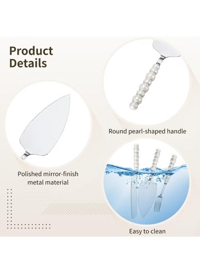 NIBEMINENT 4 PCS Pearl Wedding Cake Knife and Server Set with Forks, Ceramic Pearl Handle Cake Cutting Set for Wedding, Stainless Steel Pie Cutter Pizza Spatula, Wedding/Birthday/Anniversary Bridal Gift, Engagement Gift for Couples (Silver) - Image 4