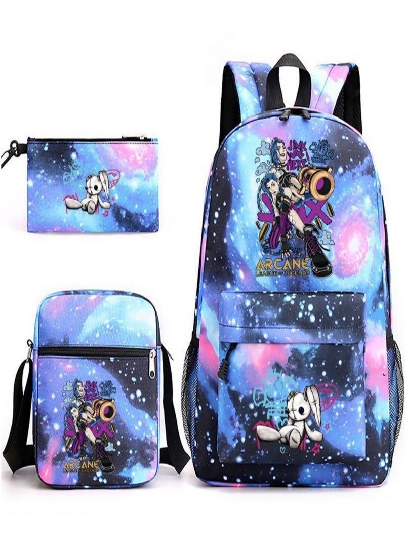 Arcaneï¼šLeague of Legends Children Backpack Schoolbag Teen Student School Book bag with Lunch Box Pen Case 3 in 1 for Kids